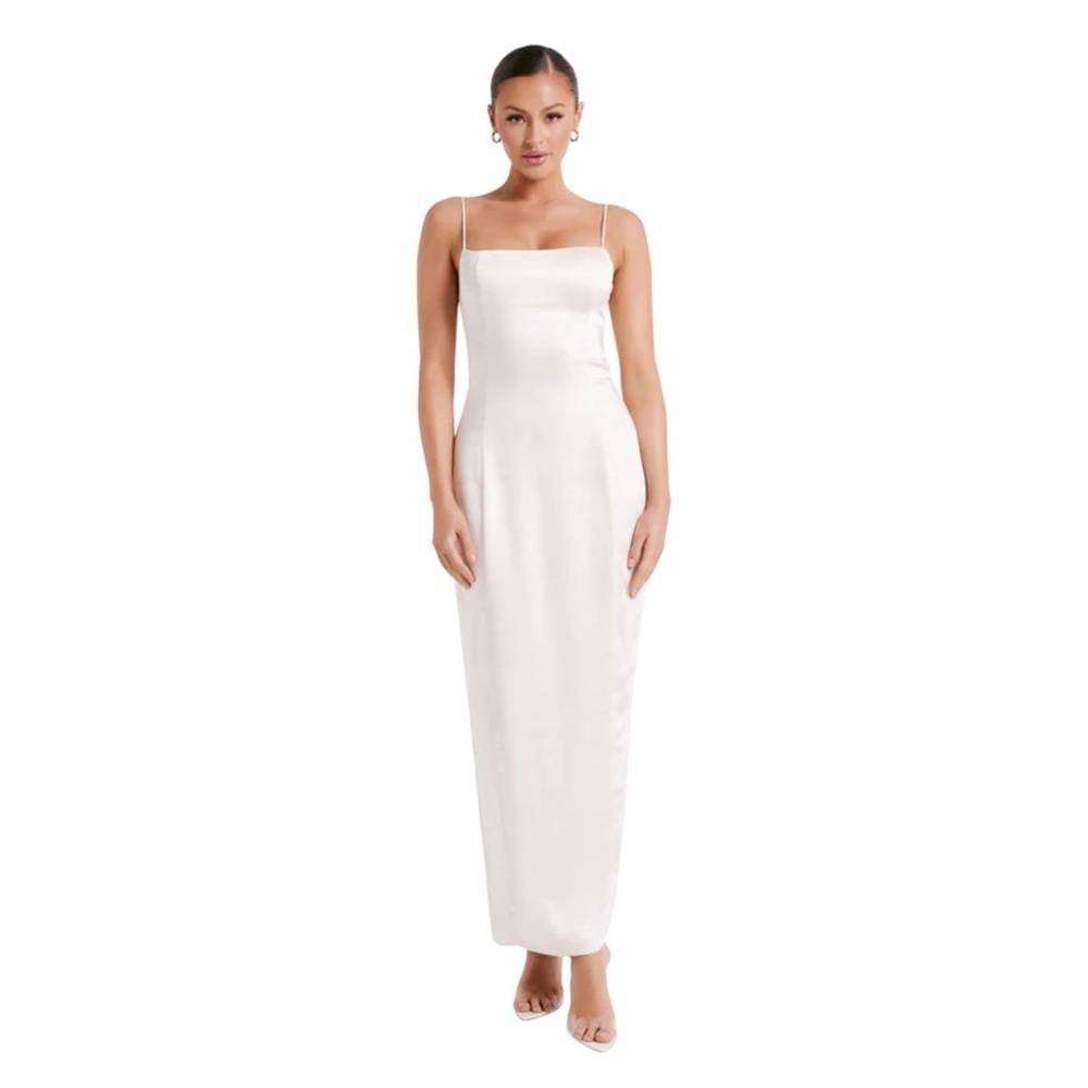 Meshki Chrisley Ivory Cream Satin Maxi Slip‎ Dress XXXL Split Hem